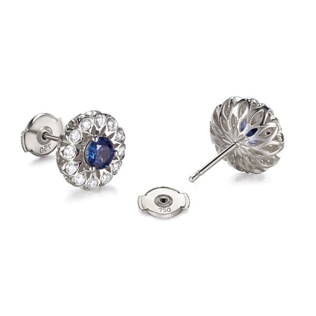 Boucle d oreille bleu de Médicis - Saphir, or blanc, diamant