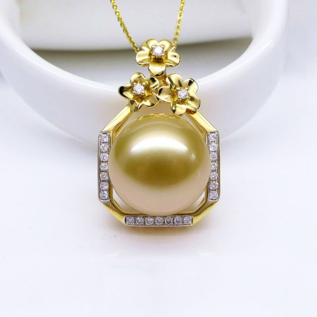 Pendentif parfum précieux -  Or jaune & diamants - Perle dorée