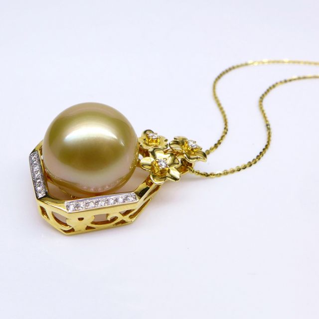 Pendentif parfum précieux -  Or jaune & diamants - Perle dorée