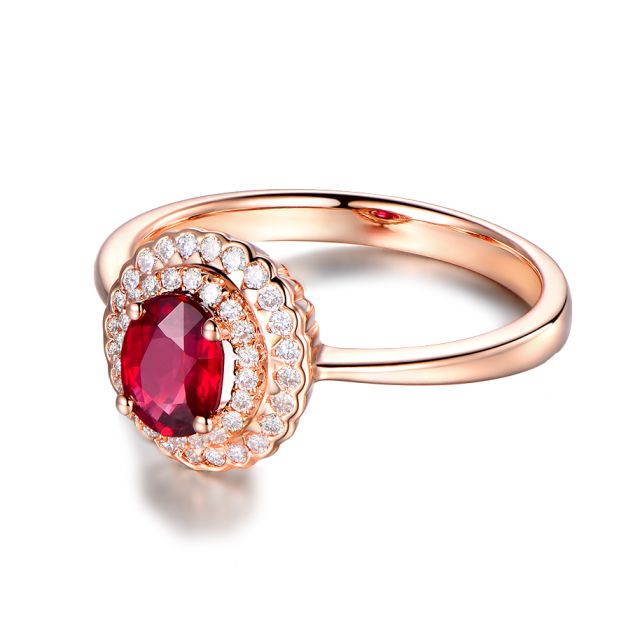 1 rubis, des diamants et de l'or rose : Bague Florali