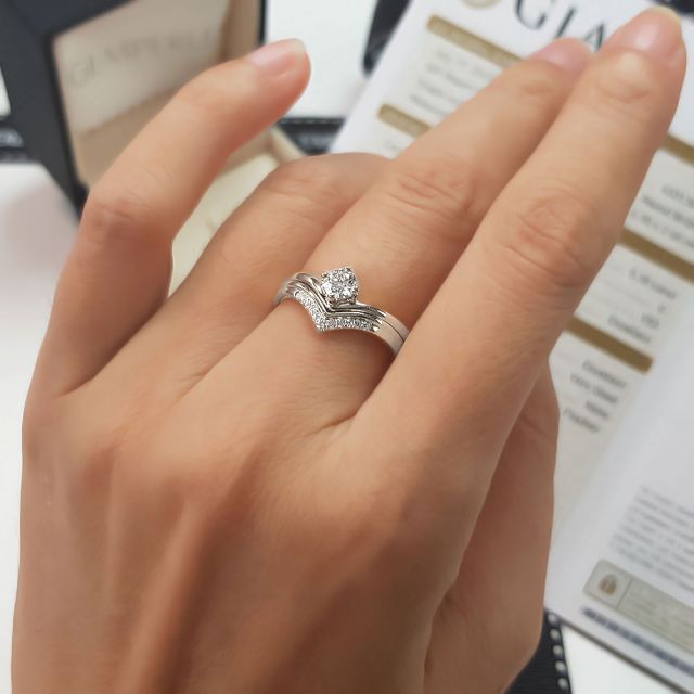 Bague Solitaire Accompagné Wonder Woman -  Bague de Fiançailles Or Blanc | Gemperles