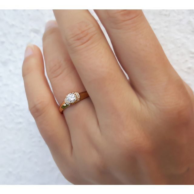 Solitaire bague en or jaune 18cts - 21 Diamants ronds 0.385ct