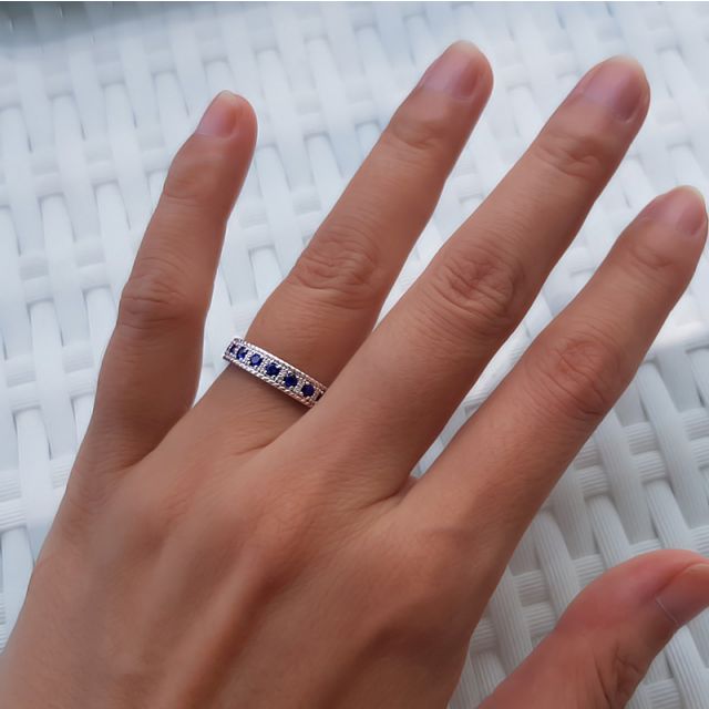 Bague saphir - Tempietto - Or blanc, diamant, saphir