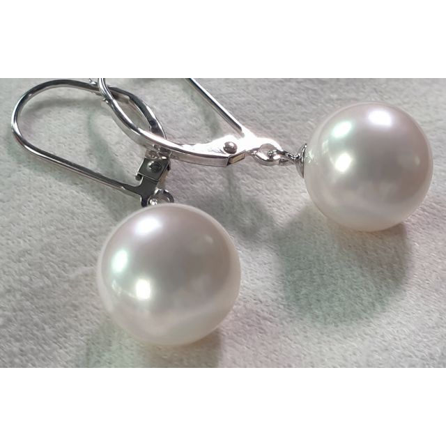 Dormeuses or blanc - Boucle oreille perle blanche de culture - AAA