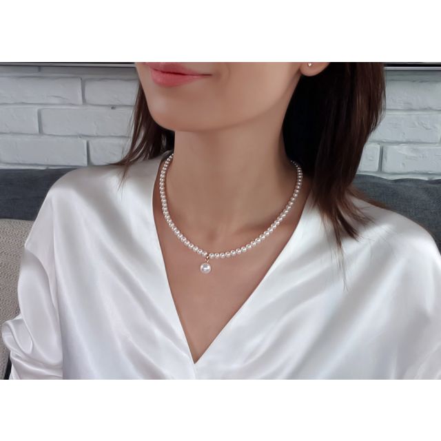 Collier Pendentif Opéra I Perles blanches Mariage