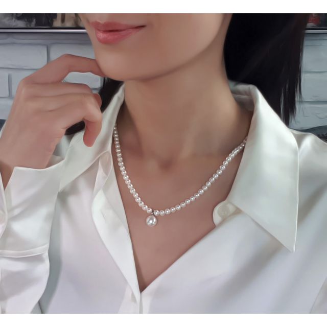 Collier Pendentif Opéra I Perles blanches Mariage