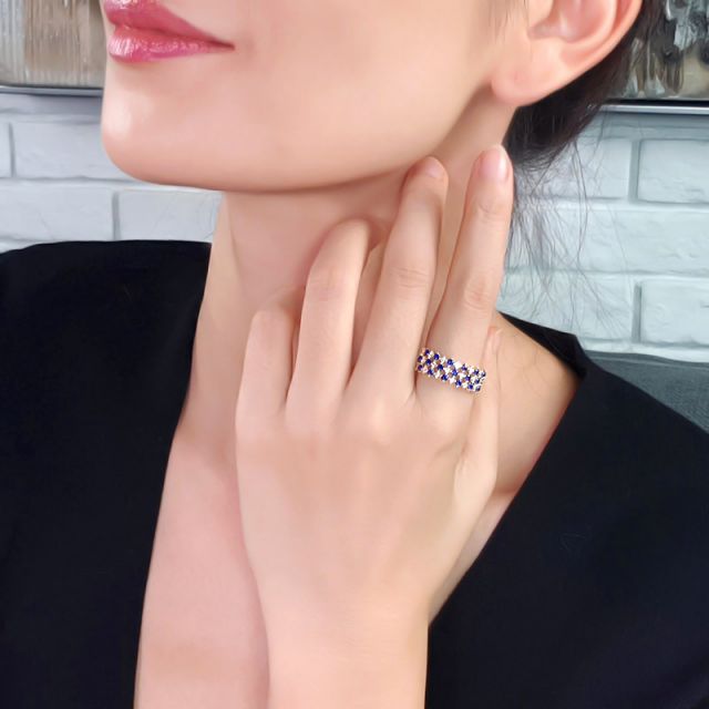 Bague en damier Saphir & Diamant sur Or jaune | San Lorenzo