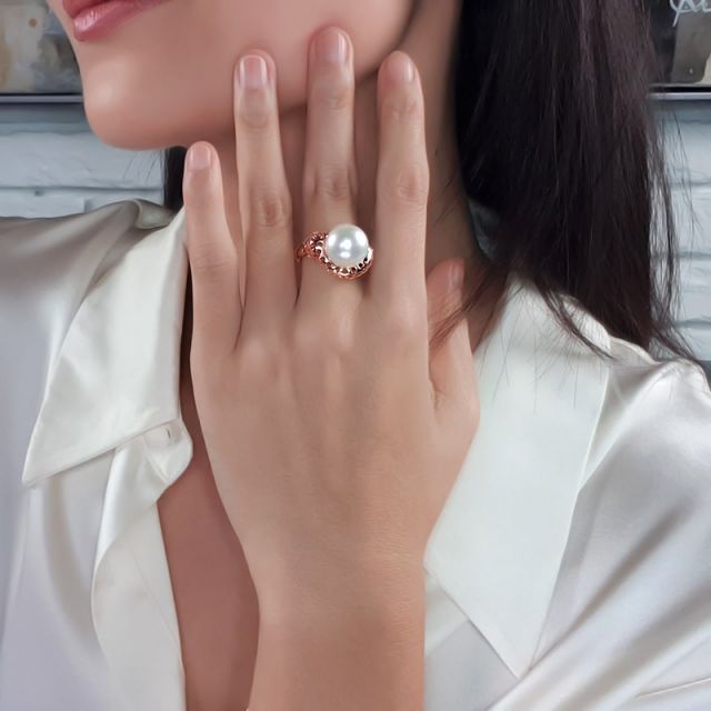 Bague chaloupée corail rose starlette - Perle des mers du sud