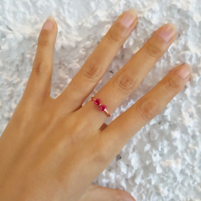 Bague or rose rubis taille coeur - Noeud papillon