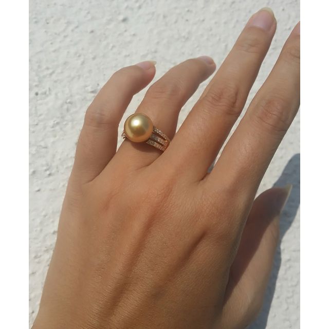 Bague Île de Barrow - Perle d'Australie dorée - Or jaune, diamants