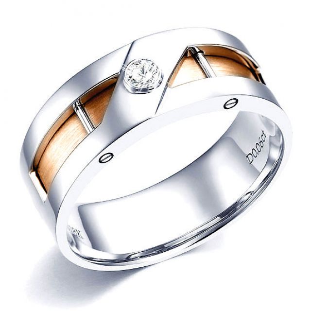 Bague chevalière diamant pour Homme - Deux ors blanc et rose 750/1000