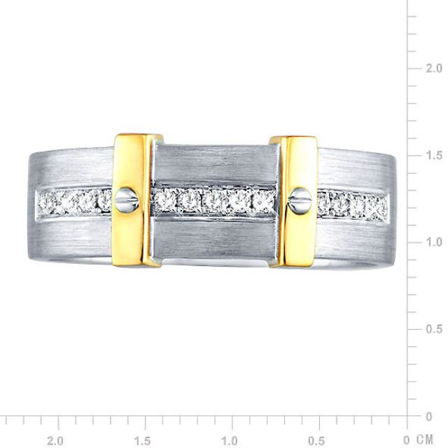 Bague pour homme barrée de diamants - 2 ors jaune et blanc