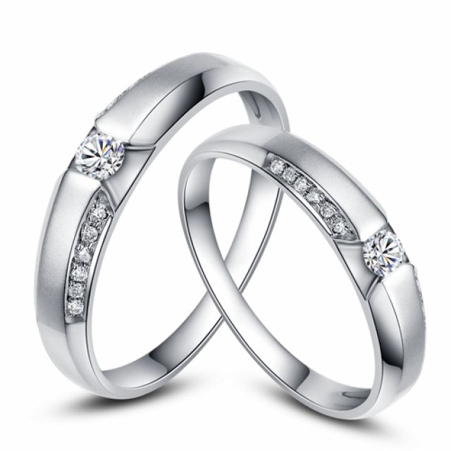 Achat alliances mariage - Alliances Solitaires Duo - Or blanc, diamants