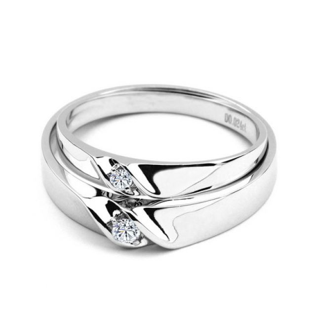 Alliances mariage en or - Alliances Duo - Or blanc 18 carats - Diamant