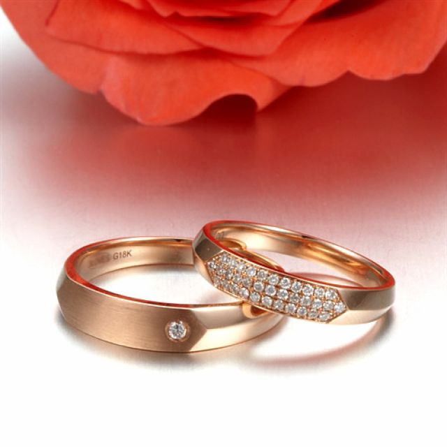 Alliances Couple - Or Rose - Diamants