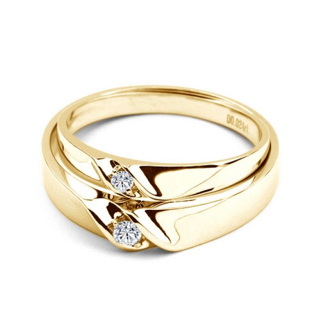 Alliances mariage en or - Alliances Duo - Or jaune 18 carats - Diamant