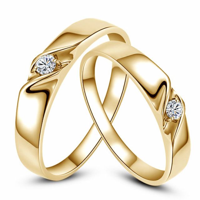 Alliances mariage en or - Alliances Duo - Or jaune 18 carats - Diamant