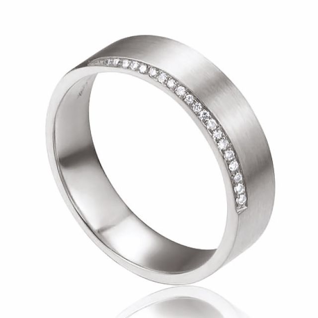 Alliance Ryan - Or Blanc Brossé 18cts pour Homme - Liseré de 19 Diamants | Gemperles