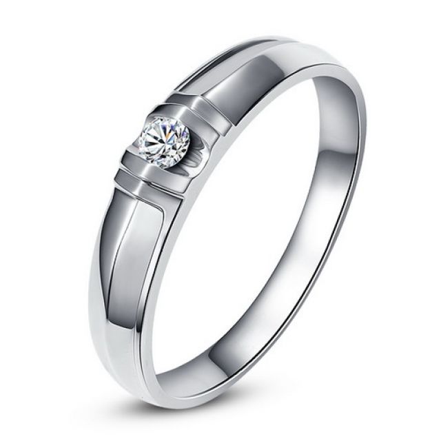 Alliance solitaire sophistiqué. Alliance femme. Or blanc, Diamant | Constance