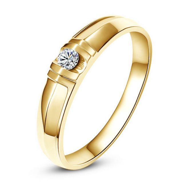 Alliance solitaire sophistiqué. Alliance femme. Or jaune, Diamant | Mathilde