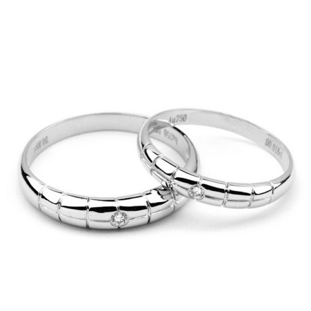 Alliances duo mariage - Quadrillage - Or blanc 750/1000, diamants