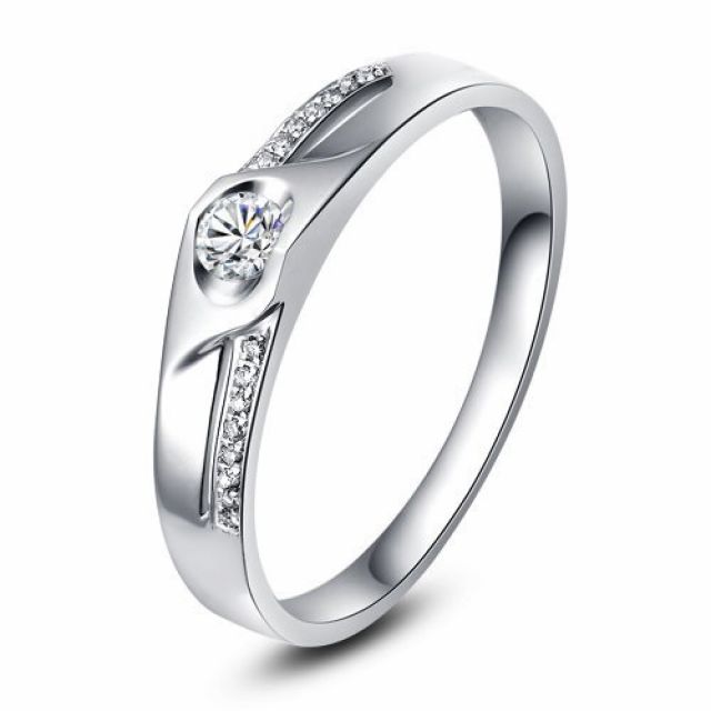 Alliance Femme solitaire diamants - Alliance moderne Or blanc 18cts