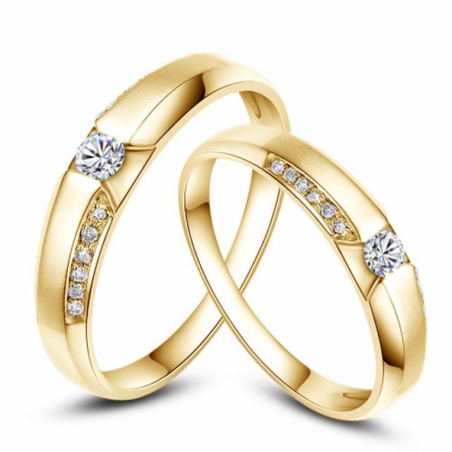 Achat alliances mariage - Alliances Solitaires Duo - Or jaune, diamants