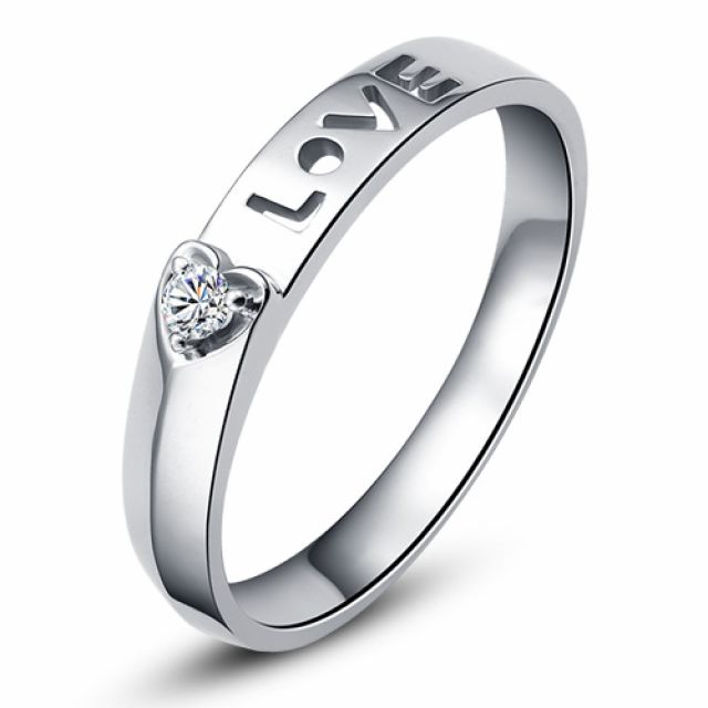 Alliance Love & Coeur de diamant - Or blanc 750/1000 - Pour Femme