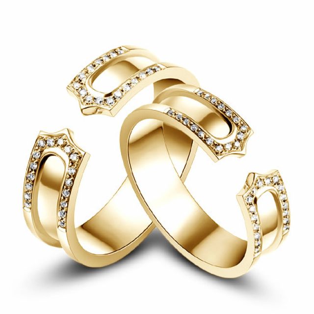 Alliances or jaune originales - Anneaux discontinus Couple - Diamants