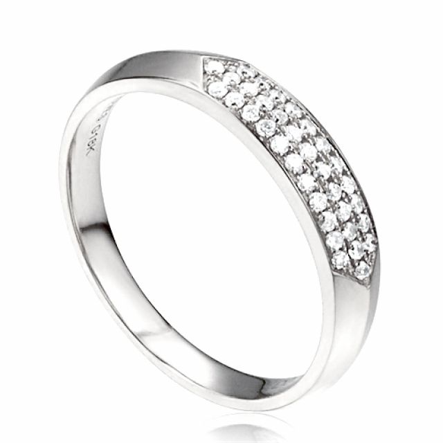 Alliance en biseau pour elle. Or blanc, diamants pavés | Mélancolique