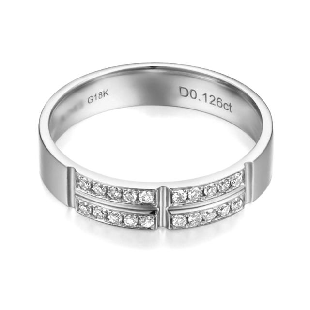 Alliance biseautée femme - Or blanc - pavage Diamants