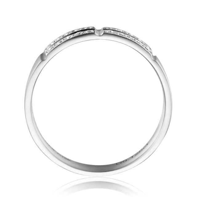 Alliance biseautée femme - Or blanc - pavage Diamants