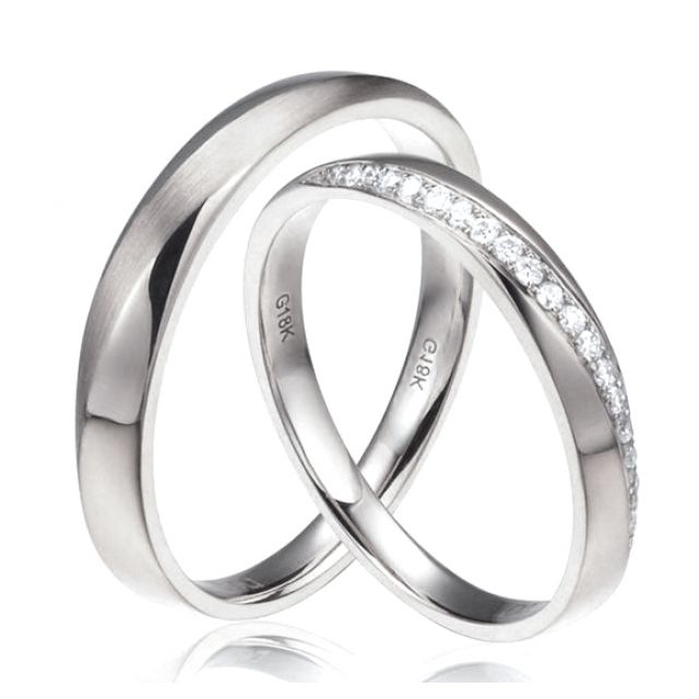 Alliances modernes homme et femme. Or blanc 18cts, diamants | Tea & Ovidio