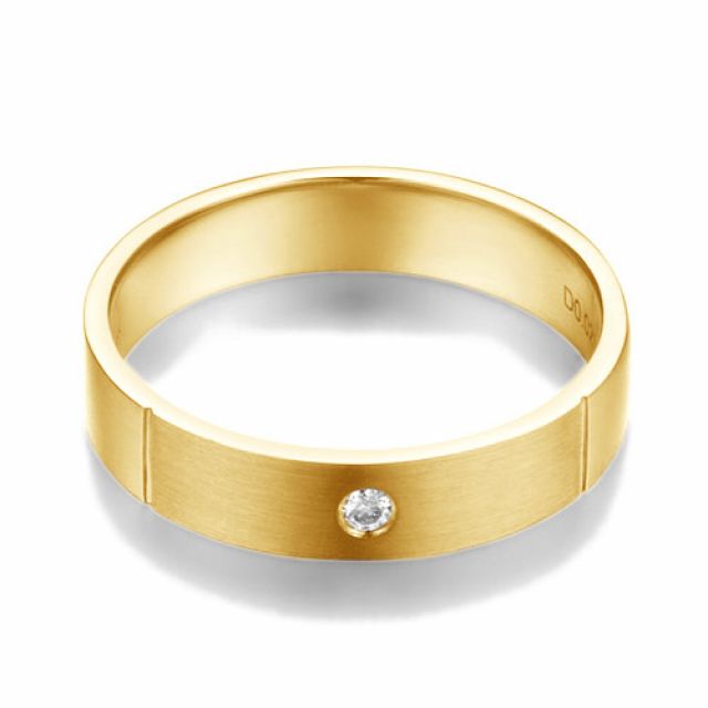 Alliance Mariage Homme Ramon I Or jaune Poli Brossé, Diamant