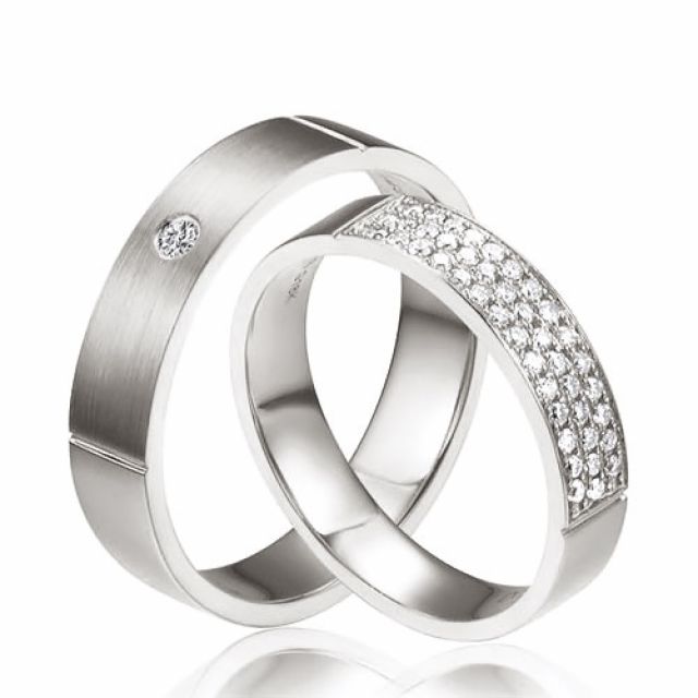 Alliances or blanc Couple - Sertissage diamants