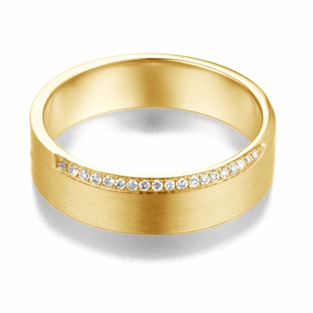 Alliance Prielle - Or Jaune Brossé 18cts pour Femme - Liseré de 19 Diamants | Gemperles