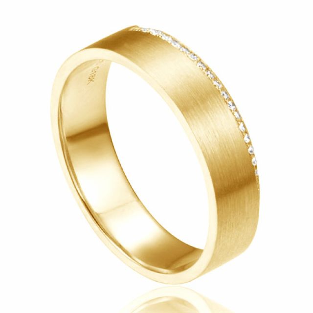 Alliance Prielle - Or Jaune Brossé 18cts pour Femme - Liseré de 19 Diamants | Gemperles