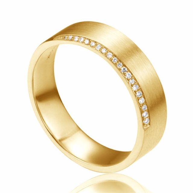 Alliance Brandon - Or Jaune Brossé 18cts pour Homme - Liseré de 19 Diamants | Gemperles