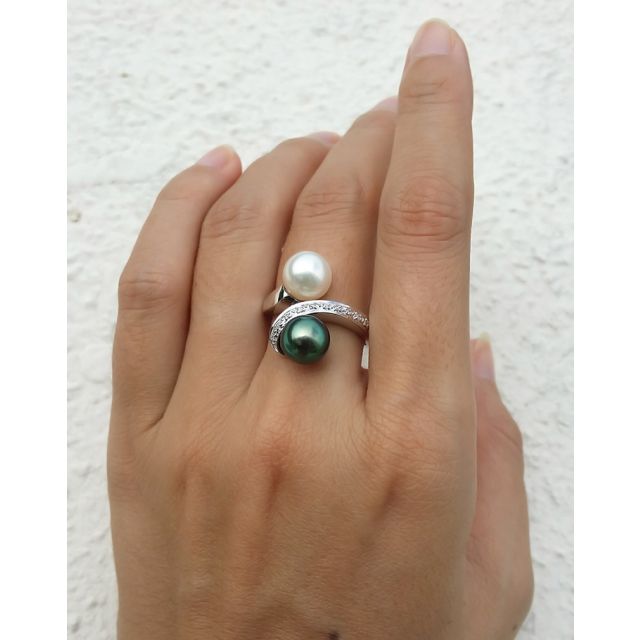 Bague Florina Or Blanc, Perle de Tahiti & Akoya | Gemperles