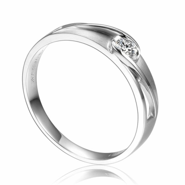 Alliance solitaire ajouré - Alliance Homme diamant or blanc