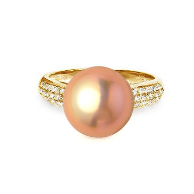 Bague Perle Culture Eau Douce Rose. Or Jaune Diamants