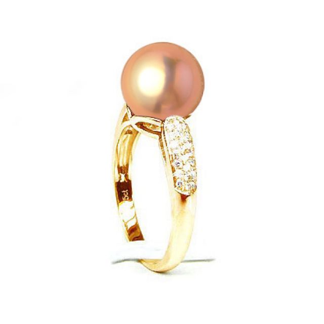 Bague Perle Culture Eau Douce Rose. Or Jaune Diamants