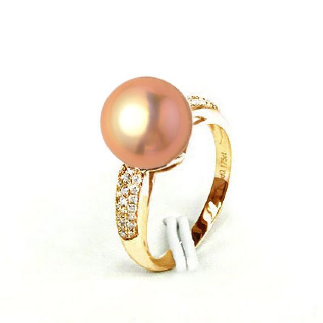 Bague Perle Culture Eau Douce Rose. Or Jaune Diamants