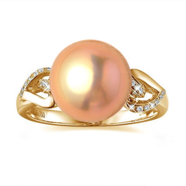 Bague coeur de perle diamanté - Or jaune et Perle d'eau douce rose