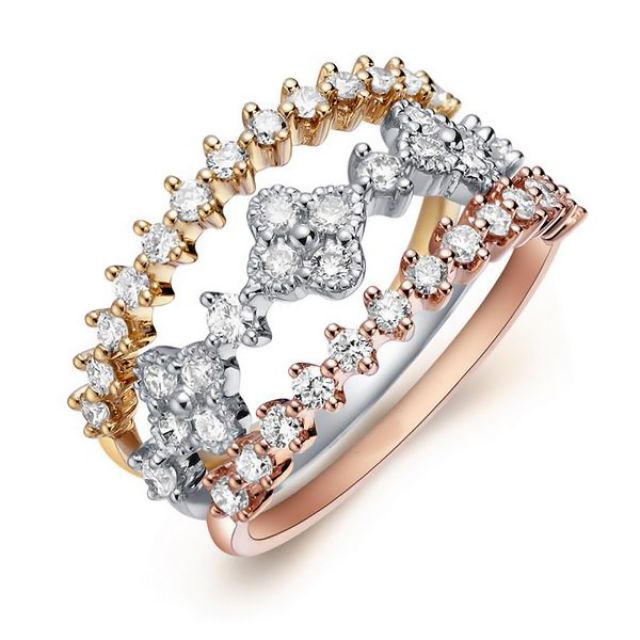 Bague 3 anneaux or jaune, blanc et rose. Myriade diamants | Classic Three Light