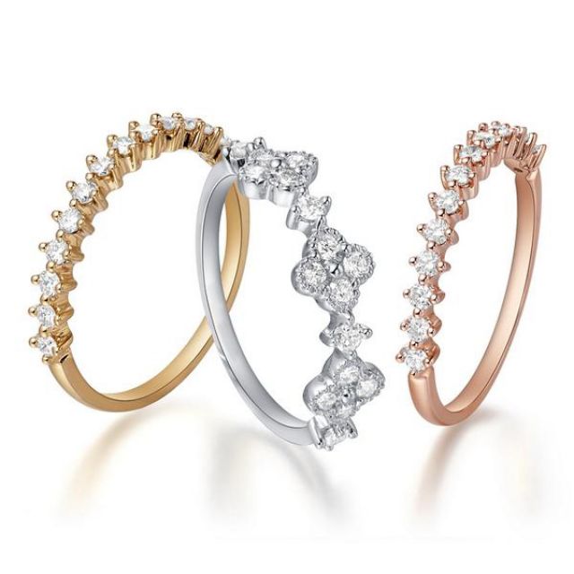 Bague 3 anneaux or jaune, blanc et rose. Myriade diamants | Classic Three Light