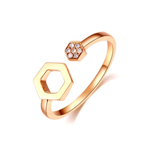 Bague ouverte hexagone. Or jaune 18cts, diamants 0.030ct