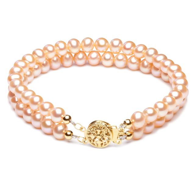 Bracelet 2 rangs perles roses - Perle eau douce de culture - 5/5.5mm