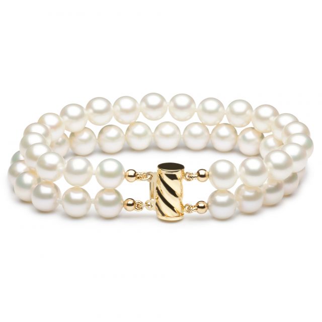 Bracelet double rang perles de culture - Perle blanche Chine - 7/7.5mm