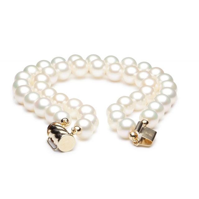 Bracelet double rang perles de culture - Perle blanche Chine - 7/7.5mm